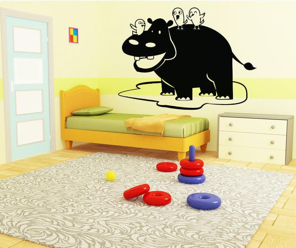 Vinyl Wall Decal Sticker Hippo with Birds #OS_DC115