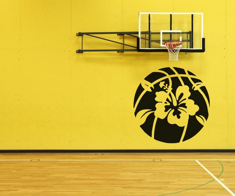 Vinyl Wall Decal Sticker Basketball with Hibiscus #OS_AA513