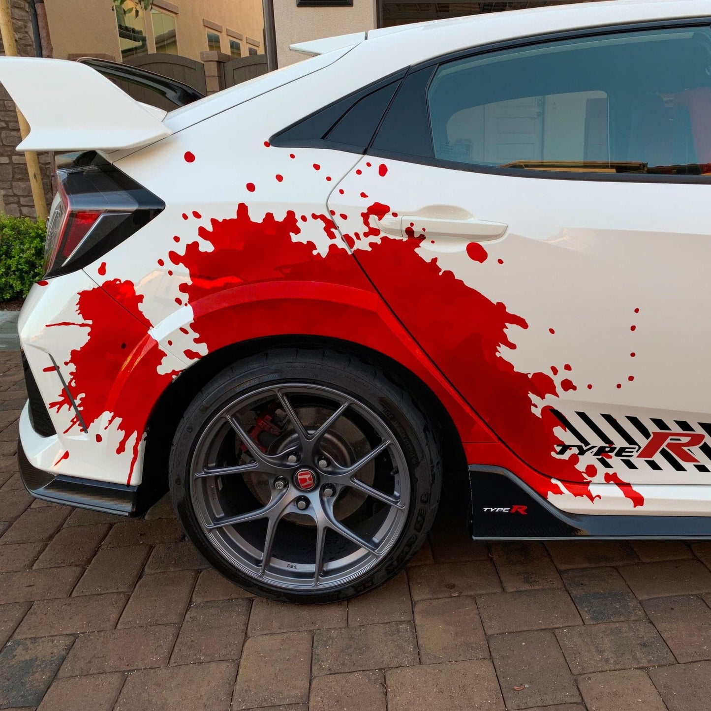 Red Blood Splatter Vinyl Graphic Car Decal. #7037