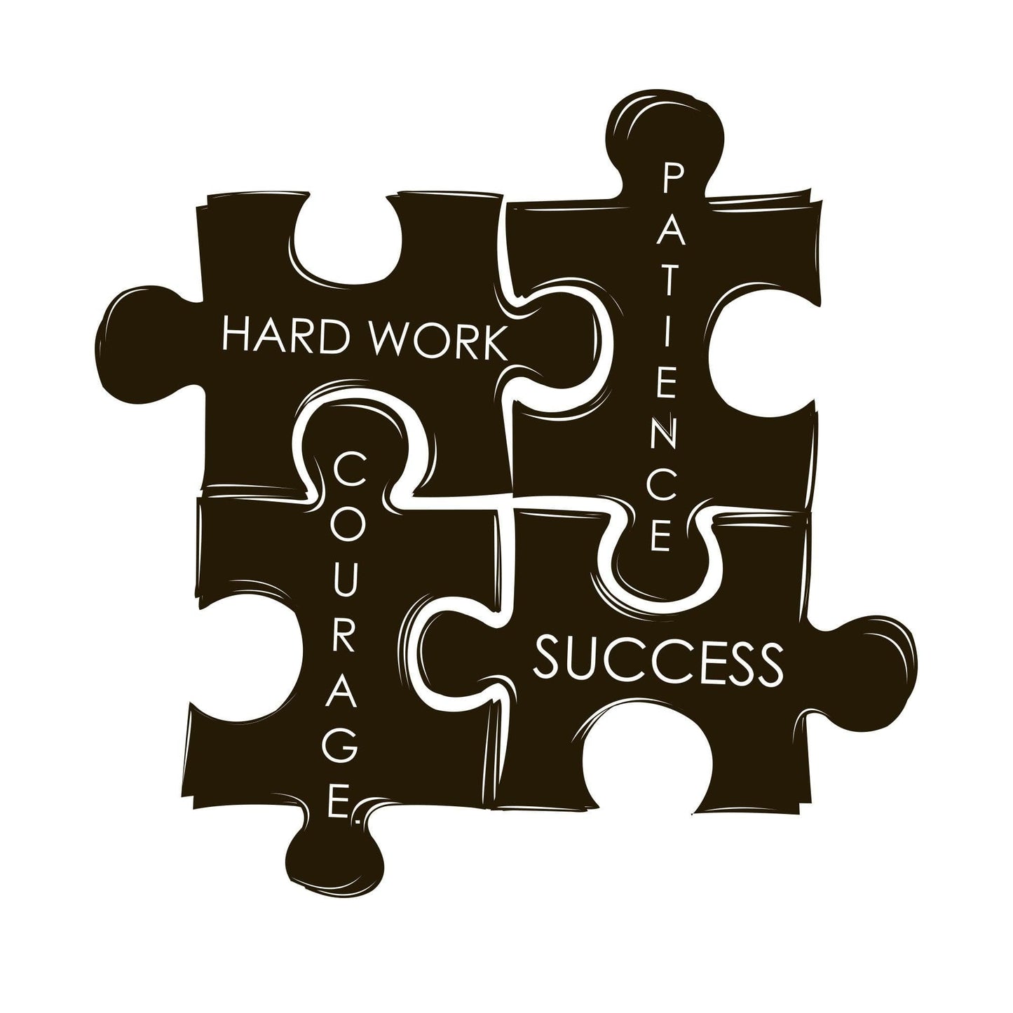 Motivational Inspirational Hard Work, Patience, Courage, Success Quotes. Puzzle Pieces Wall Decal. #1114