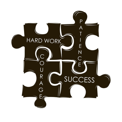 Motivational Inspirational Hard Work, Patience, Courage, Success Quotes. Puzzle Pieces Wall Decal. #1114