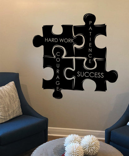 Motivational Inspirational Hard Work, Patience, Courage, Success Quotes. Puzzle Pieces Wall Decal. #1114