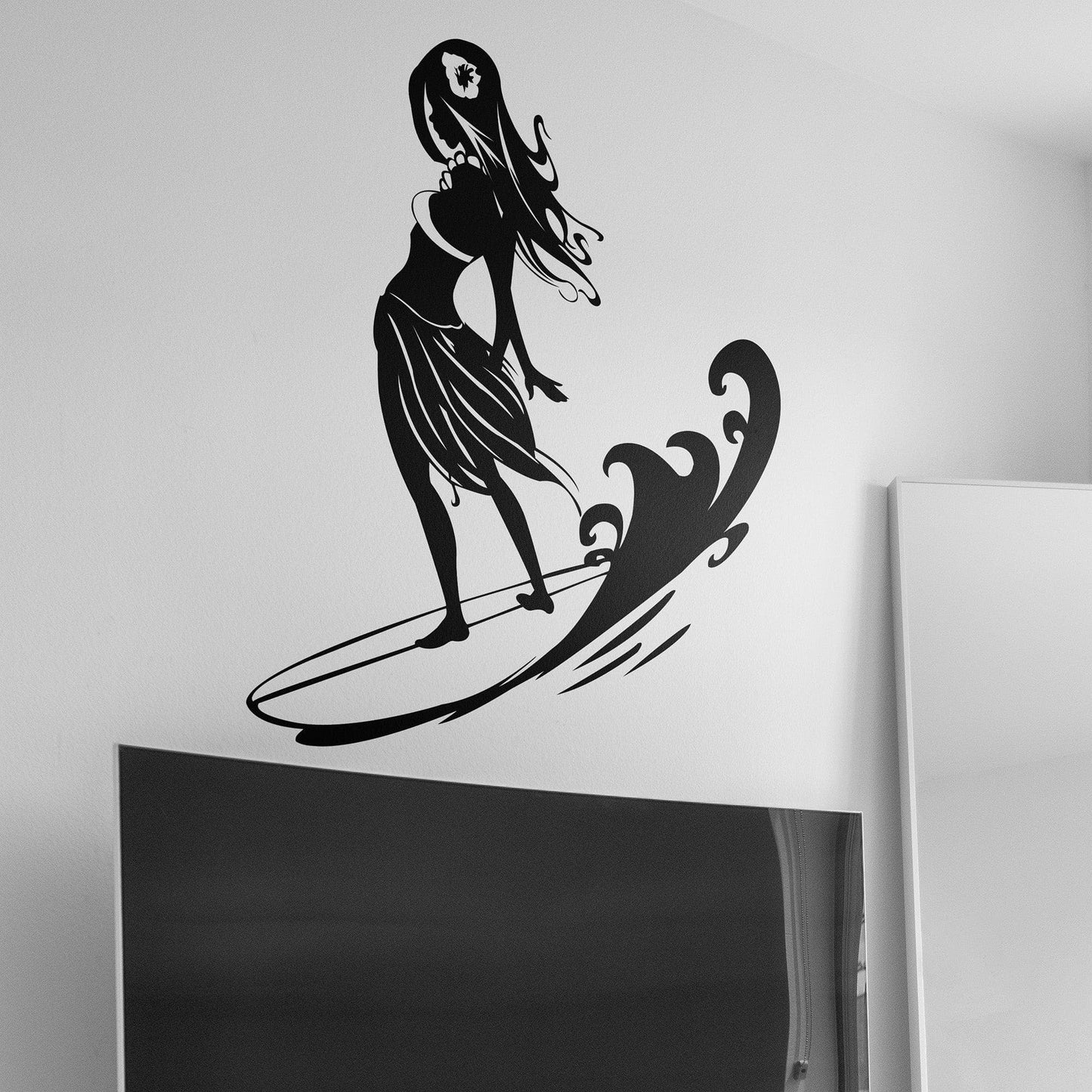 Hawaiian Hula Girl Surfer Vinyl Wall Decal Sticker. #1280