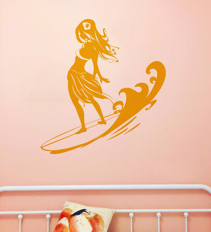 Hawaiian Hula Girl Surfer Vinyl Wall Decal Sticker. #1280
