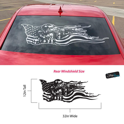 Military Soldier Flag Truck / Car Decal Sticker. Veteran Flag Window Sticker. #6967