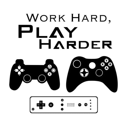 Gamer Wall Decal. Work Hard Play Harder Quote. Game Room Wall Decor. # –  StickerBrand