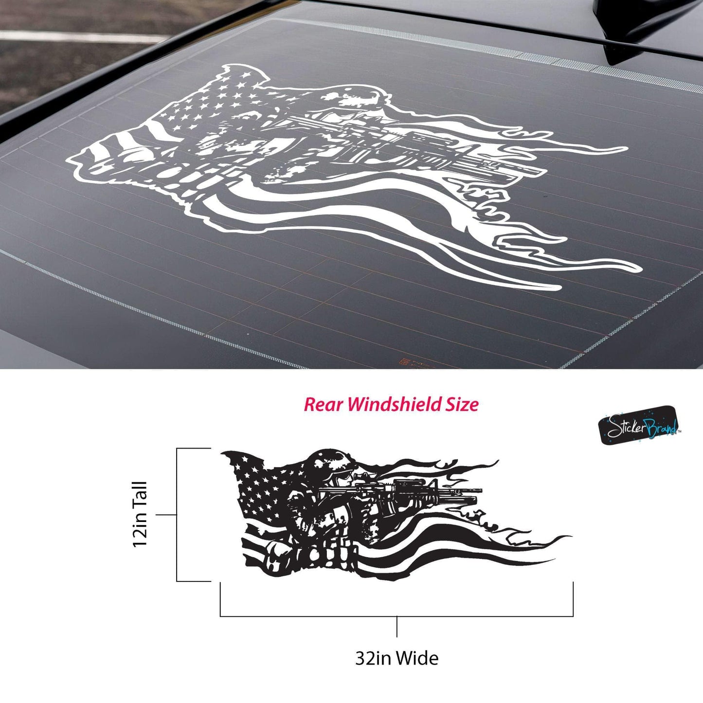 Military Soldier Flag Truck / Car Decal Sticker. Veteran Flag Window Sticker. #6967
