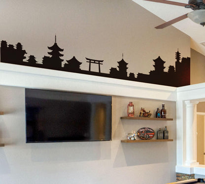 Japanese Village Silhouette Vinyl Wall Decal Sticker. #1438