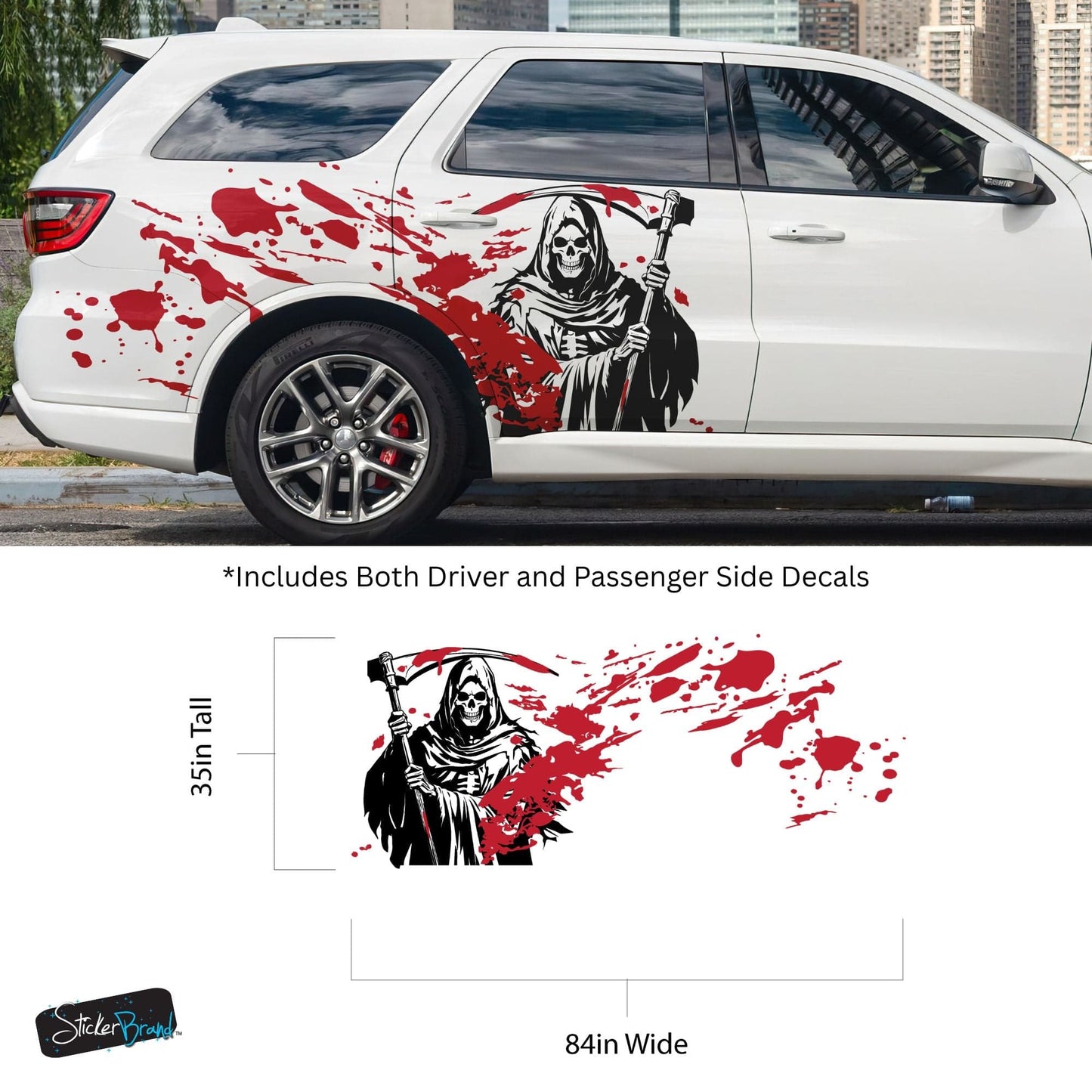 Grim Reaper Blood Splatter Car Decal. #7082