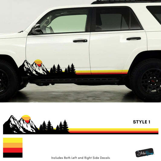 Mountain Forest Sunset Truck/Car Decal. Yellow, Orange, Red Color Scheme. #6811