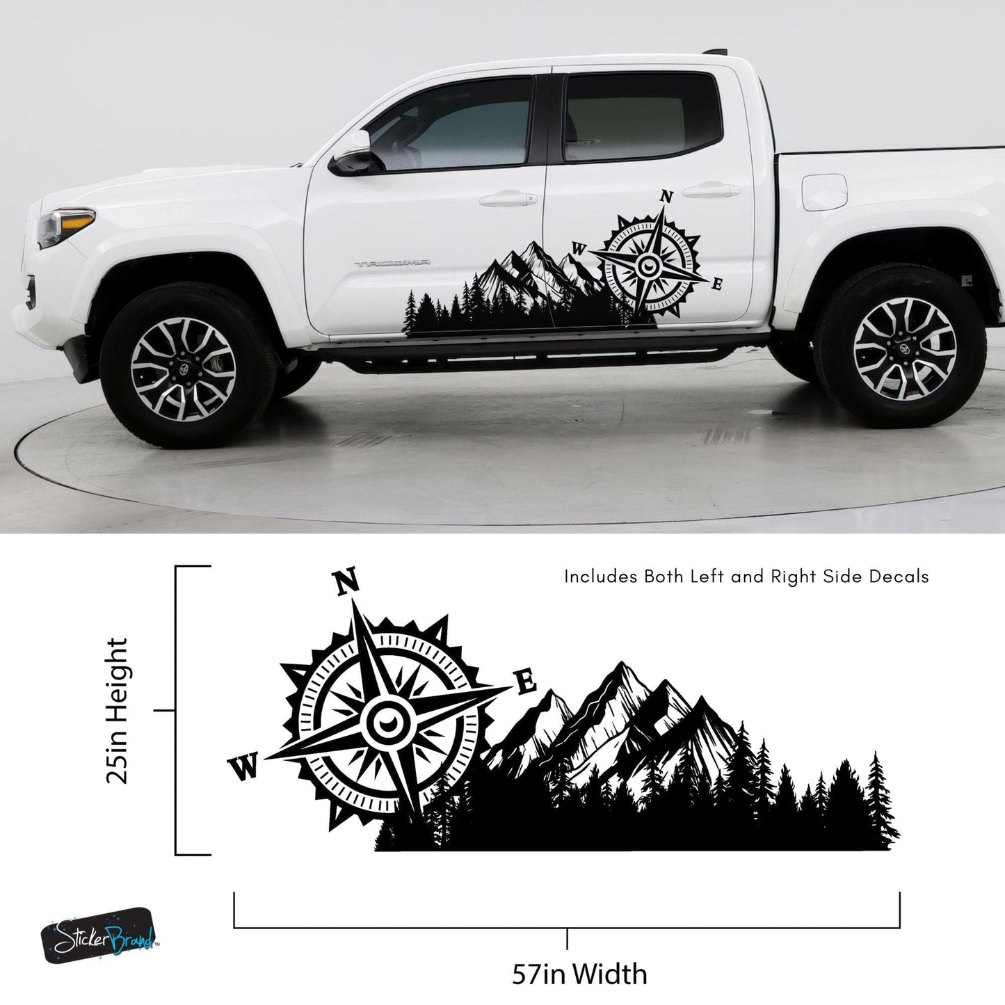 Mountain with Compass Truck Graphic Decal Sticker. Off-Road Overlander. #6909