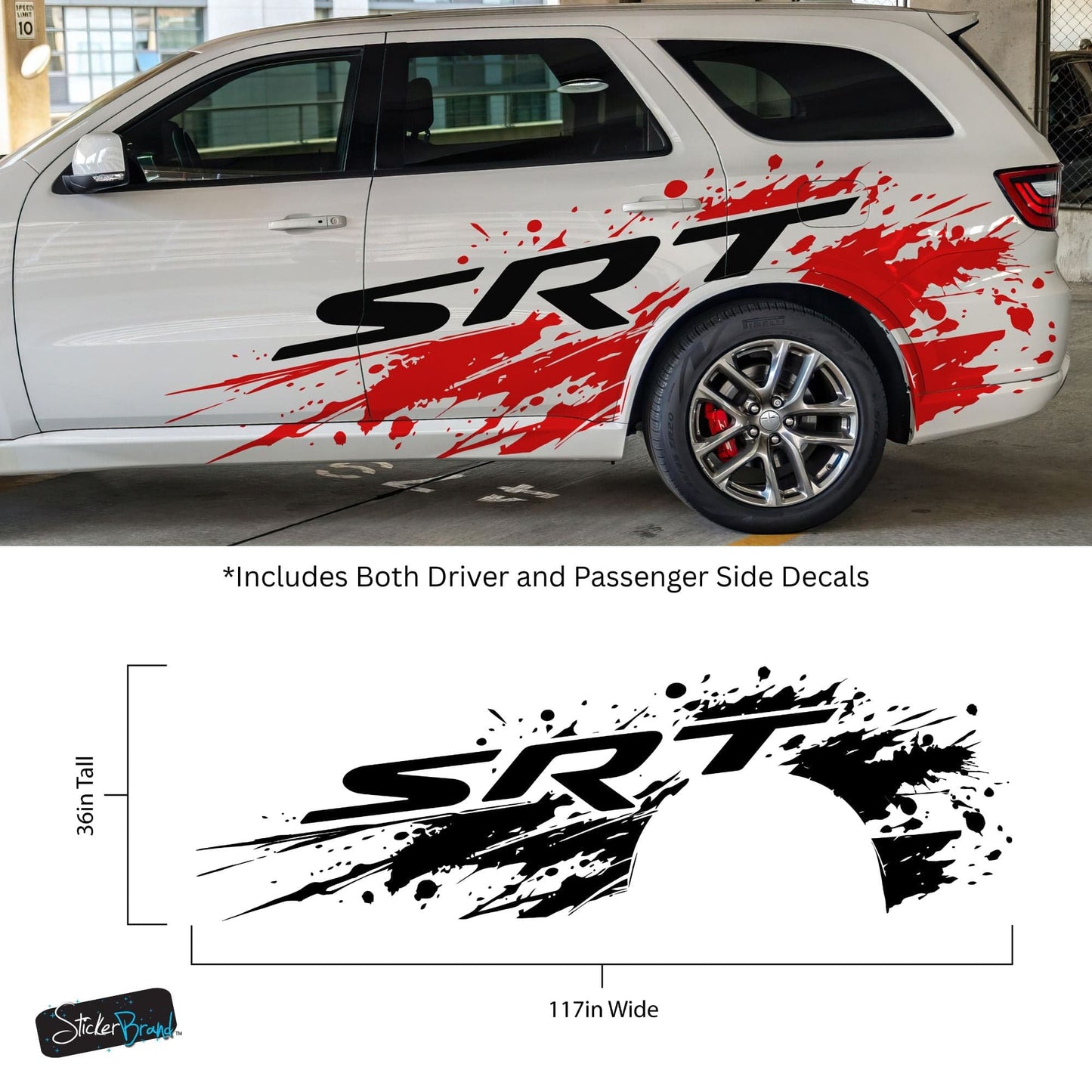 SRT Splatter Car Decal. For Challenger, Charger, Durango. Mopar. #7086