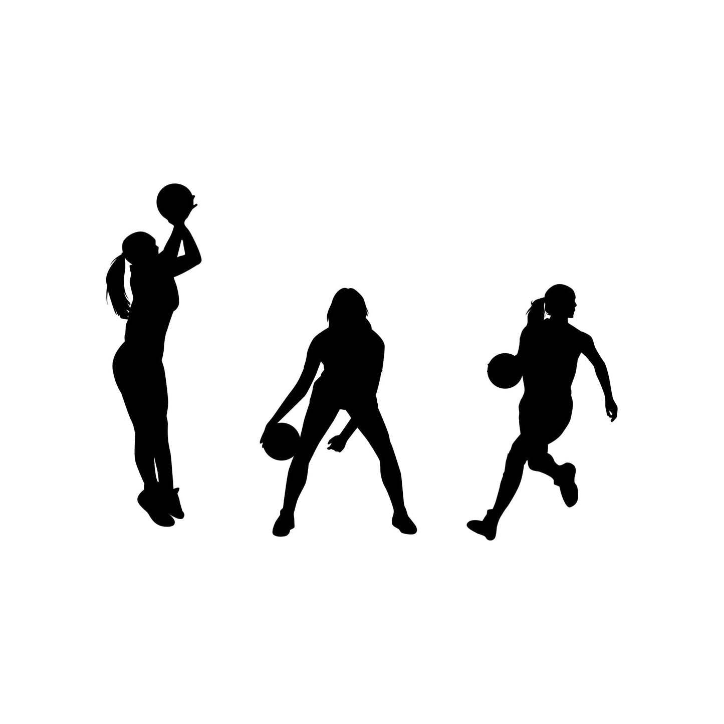 Set of 3 Female Basketball Player Wall Decals. #6982