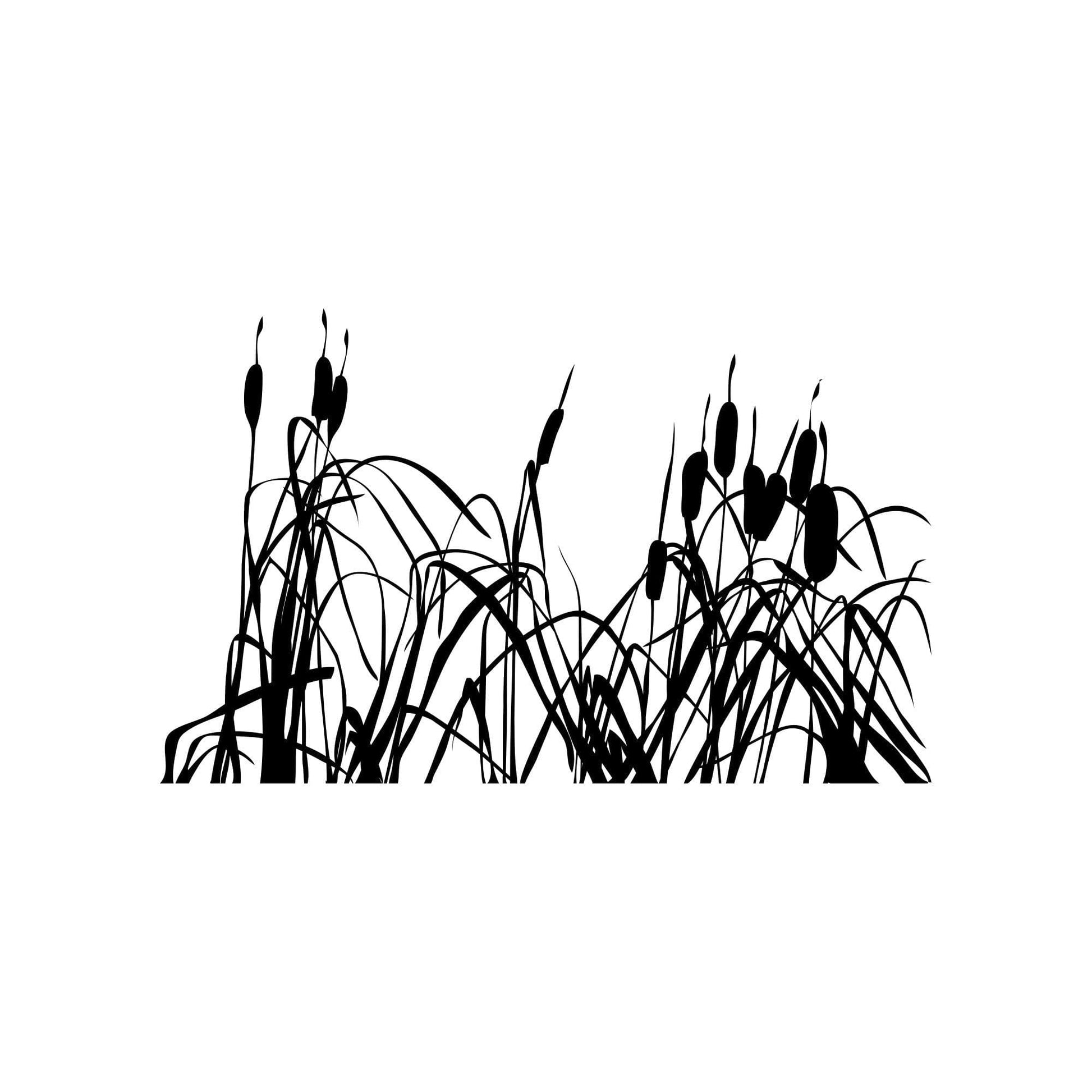 A black cattails decal on a white background.