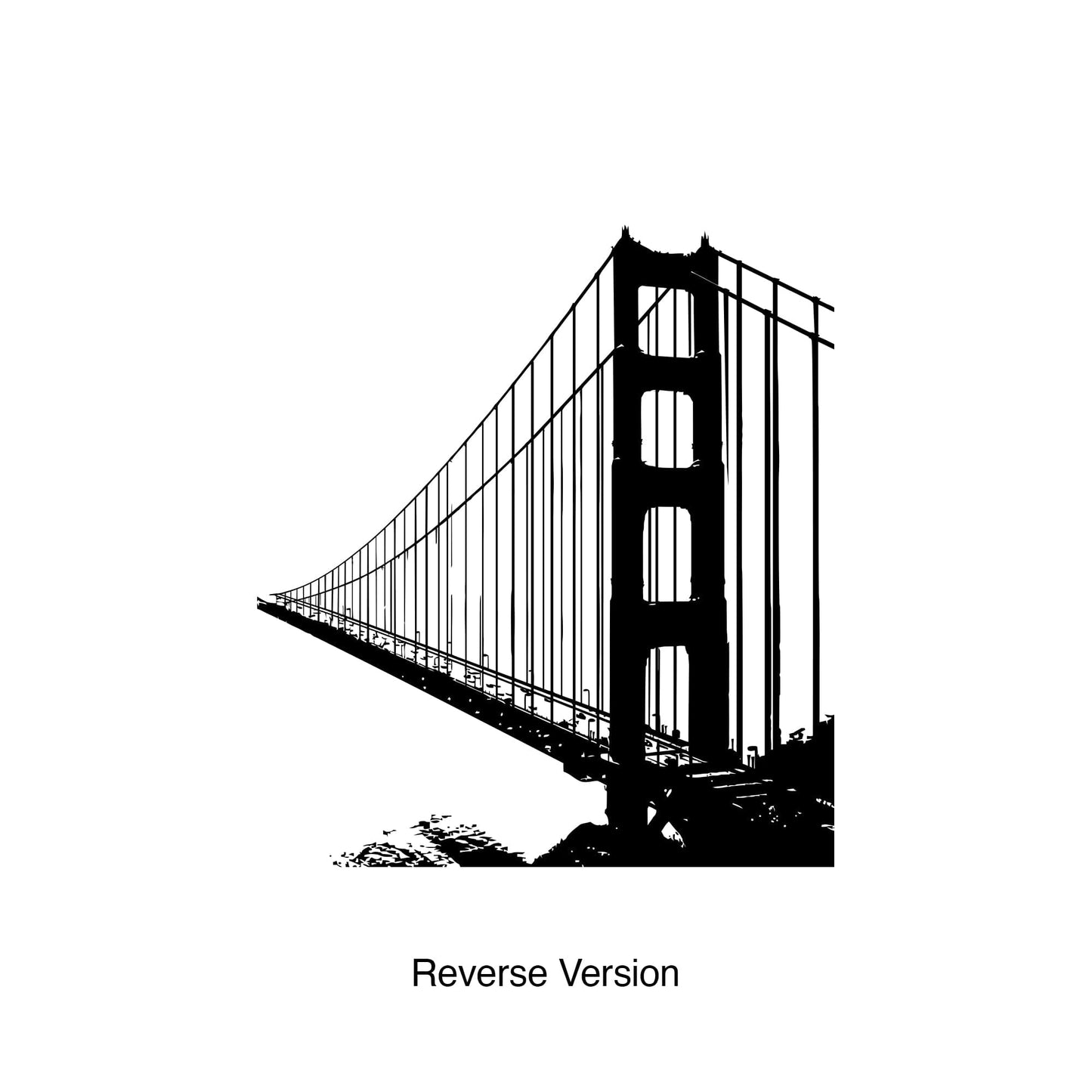 A black decal of the Golden Gate Bridge on a white background.