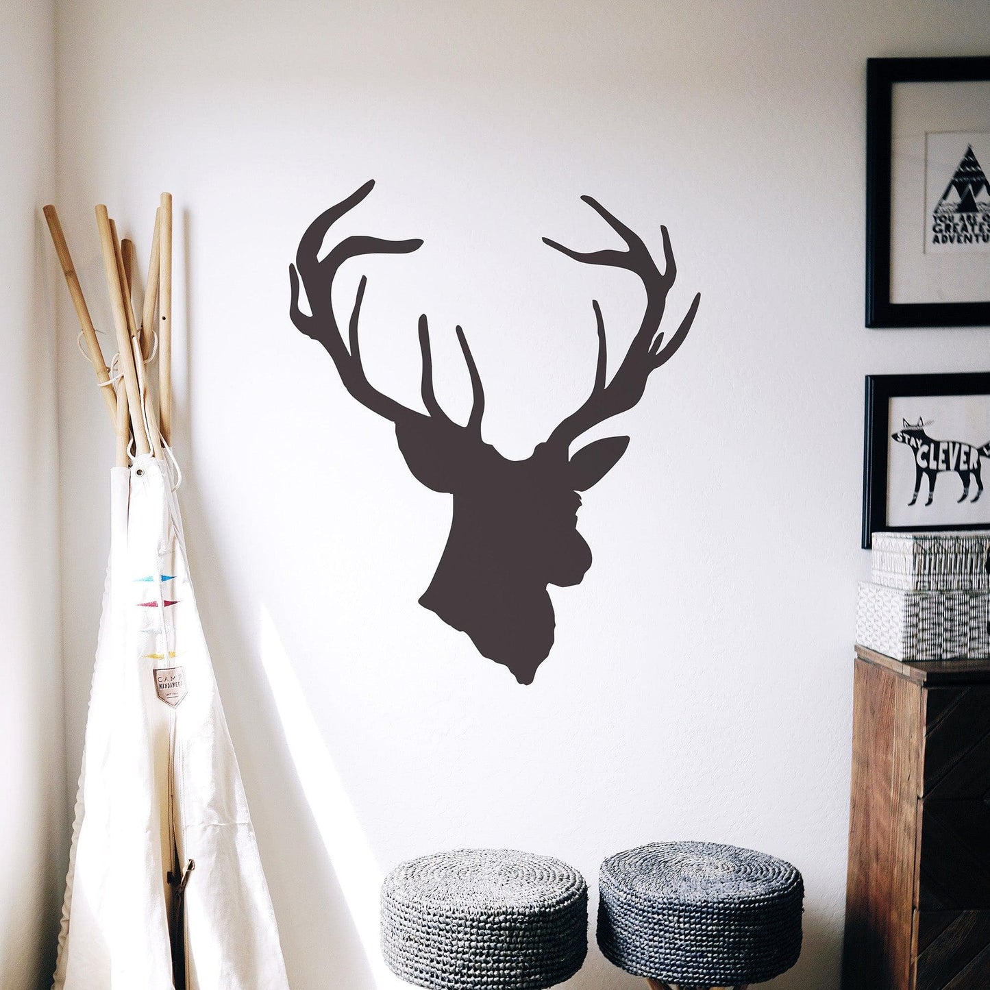 Hanging Deer Antler Buck Head Silhouette Wall Decal Sticker. #201