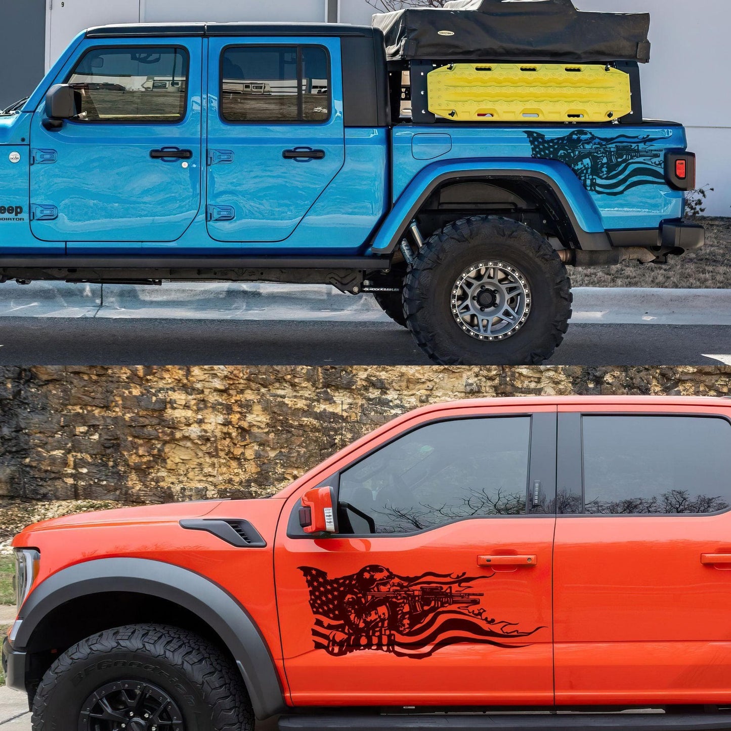 Military Soldier Flag Truck / Car Decal Sticker. Veteran Flag Window Sticker. #6967