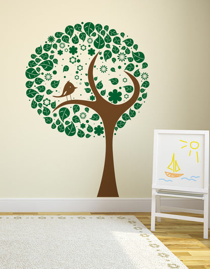Tree with Leaves and Bird Vinyl Wall Decal Sticker. #269