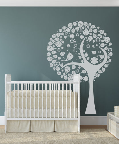 Tree with Leaves and Bird Vinyl Wall Decal Sticker. #269