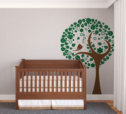 Tree with Leaves and Bird Vinyl Wall Decal Sticker. #269