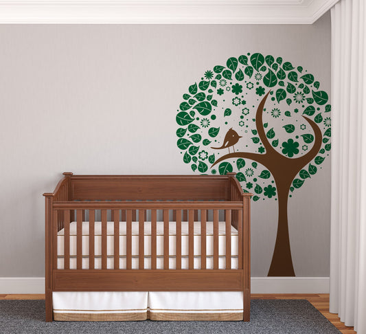 Tree with Leaves and Bird Vinyl Wall Decal Sticker. #269