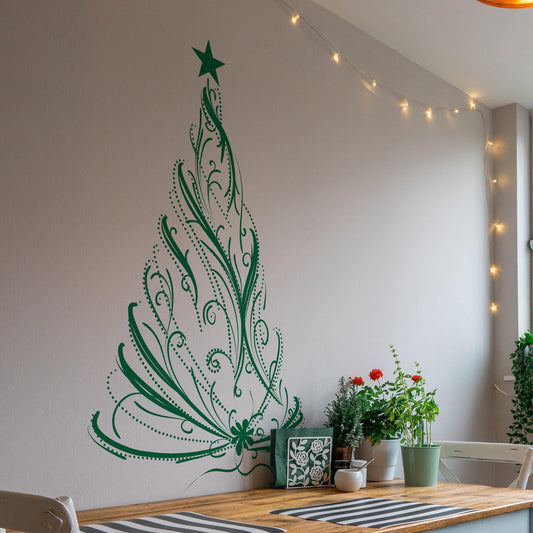 Christmas Tree Wall Decal Sticker over a table.