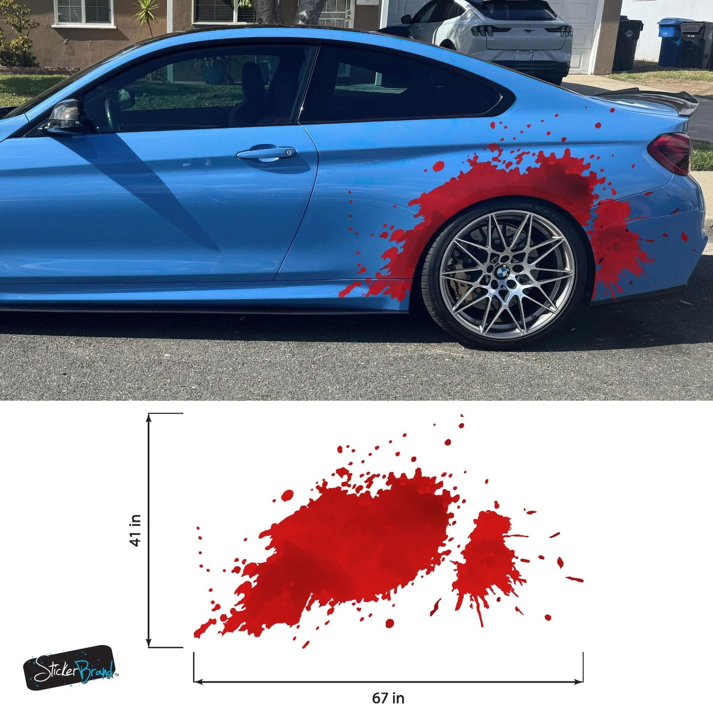 Red Blood Splatter Vinyl Graphic Car Decal. #7037