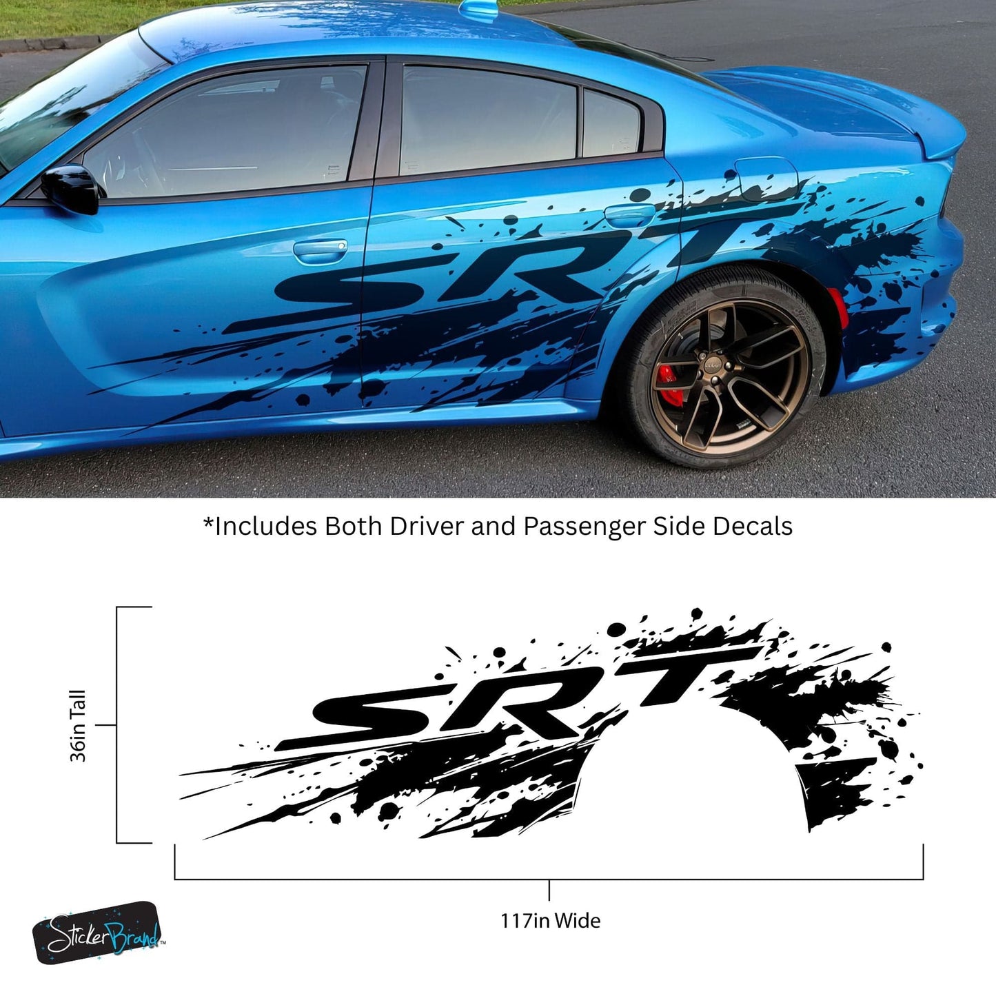 SRT Splatter Car Decal. For Challenger, Charger, Durango. Mopar. #7086