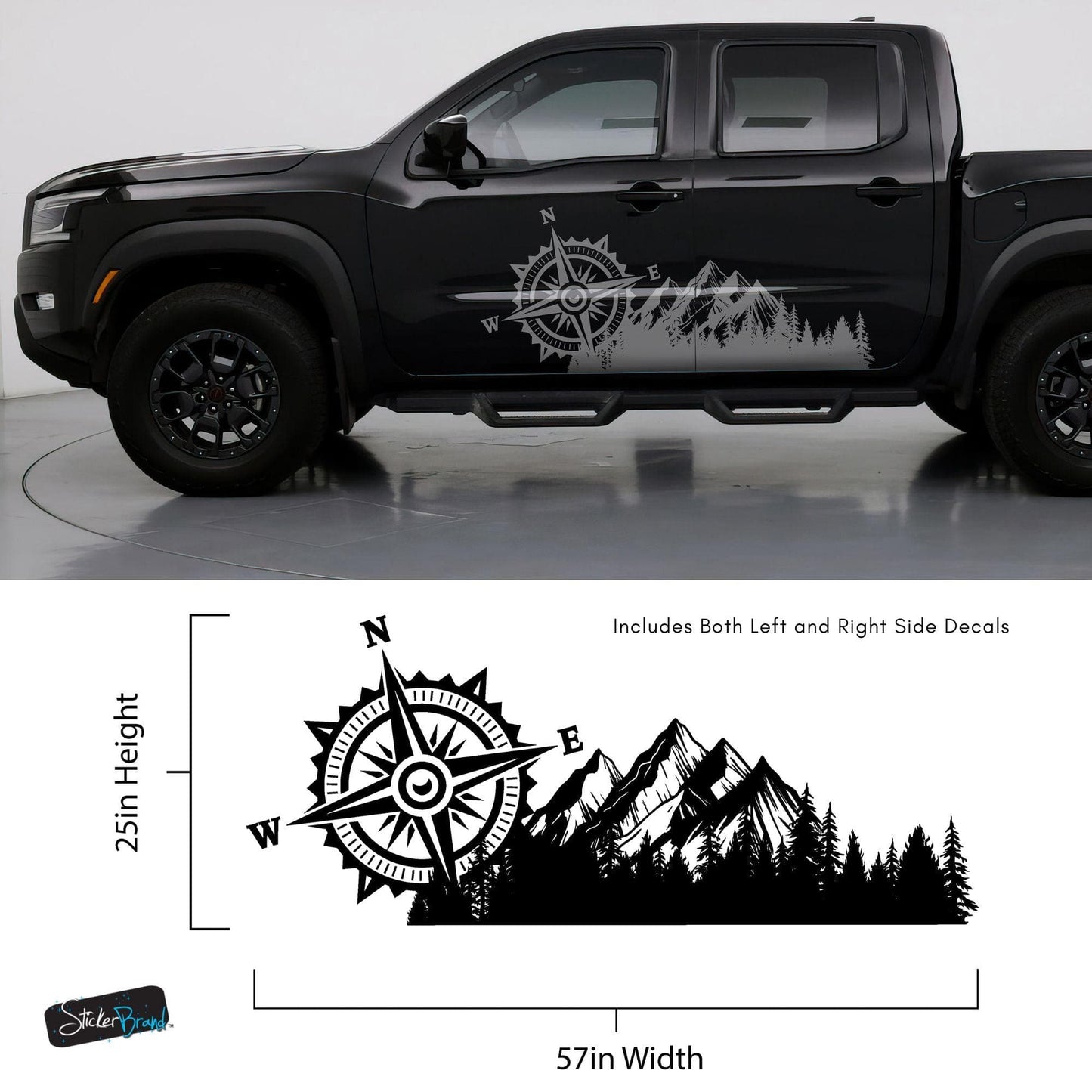Mountain with Compass Truck Graphic Decal Sticker. Off-Road Overlander. #6909