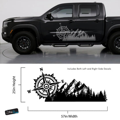 Mountain with Compass Truck Graphic Decal Sticker. Off-Road Overlander. #6909