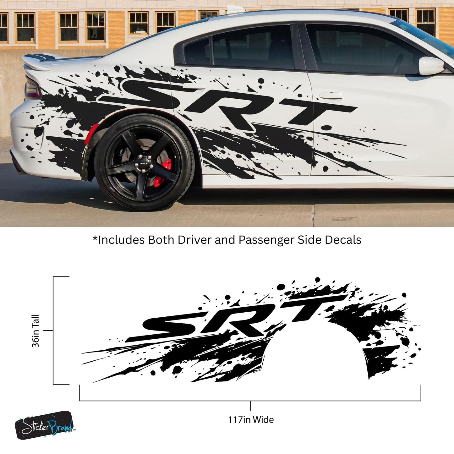 SRT Splatter Car Decal. For Challenger, Charger, Durango. Mopar. #7086