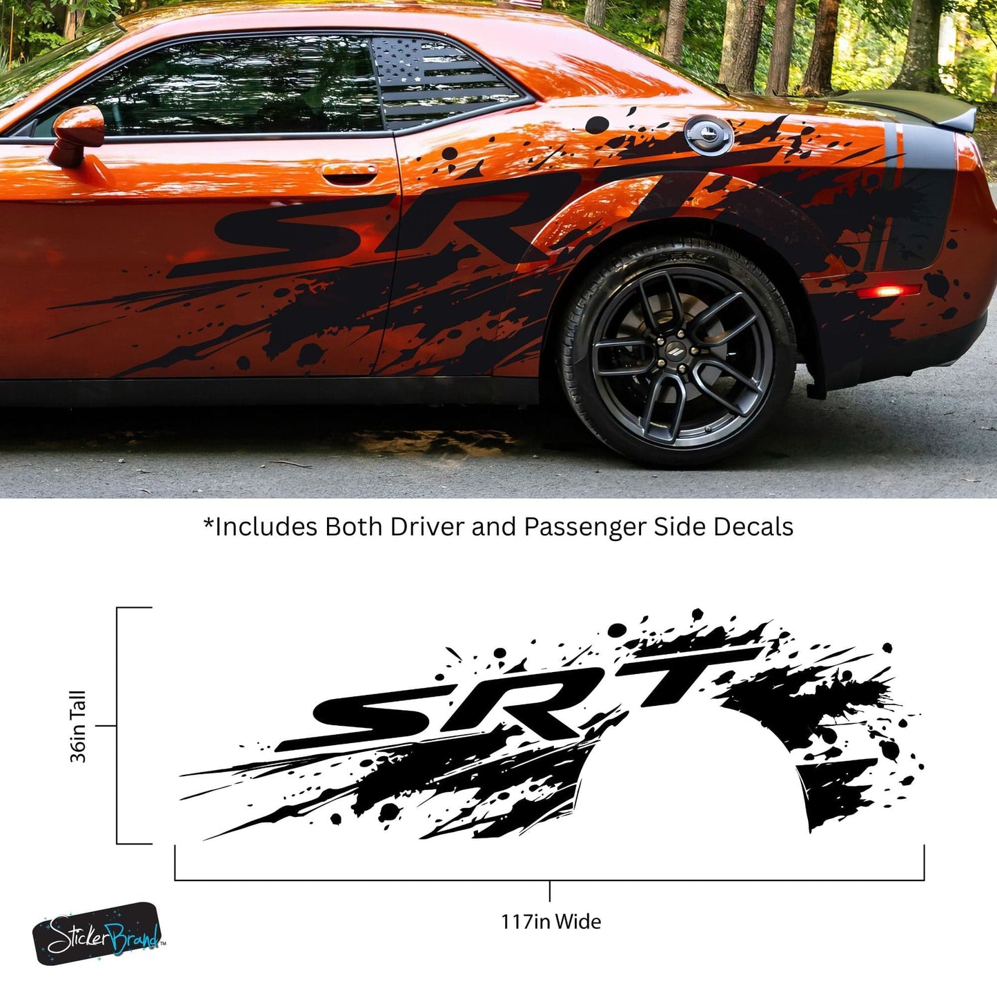 SRT Splatter Car Decal. For Challenger, Charger, Durango. Mopar. #7086