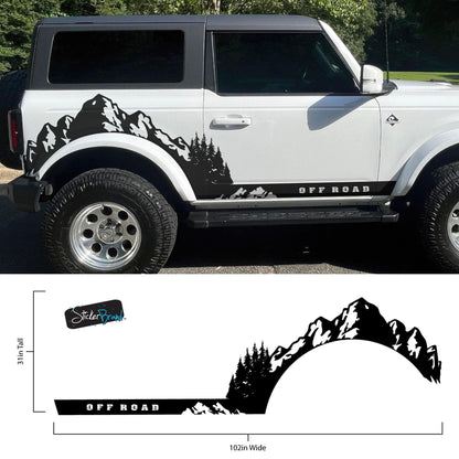 Ford Bronco Off Road Graphic Decal Sticker. Mountain Forest Overland Design. #6998