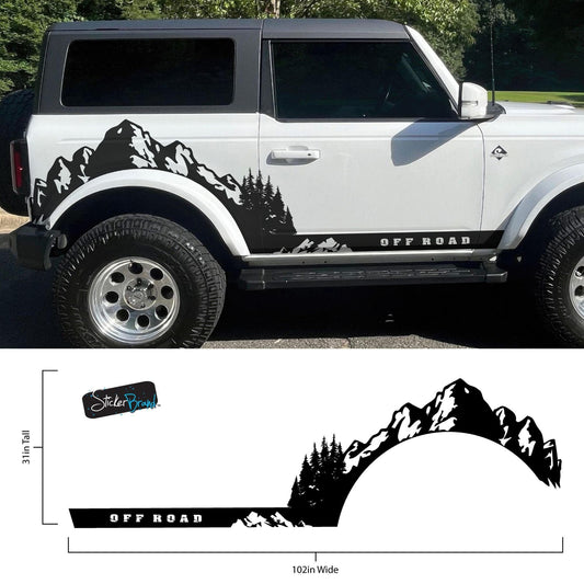 Ford Bronco Off Road Graphic Decal Sticker. Mountain Forest Overland Design. #6998