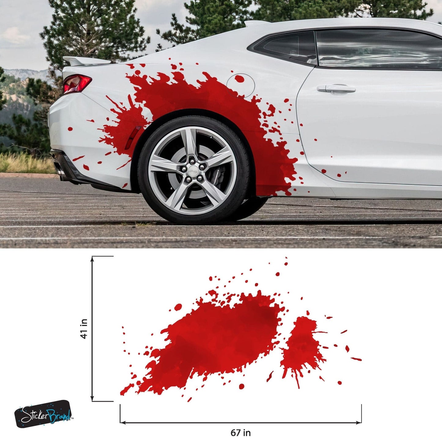 Red Blood Splatter Vinyl Graphic Car Decal. #7037