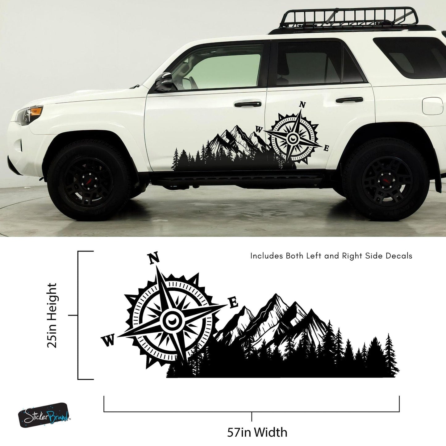Mountain with Compass Truck Graphic Decal Sticker. Off-Road Overlander. #6909