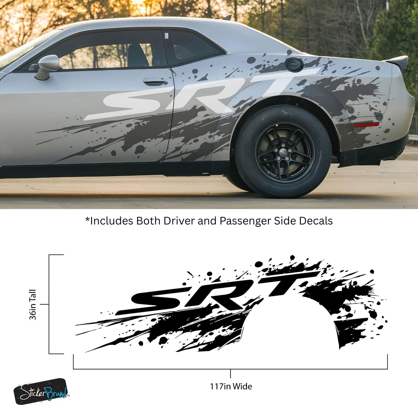 SRT Splatter Car Decal. For Challenger, Charger, Durango. Mopar. #7086