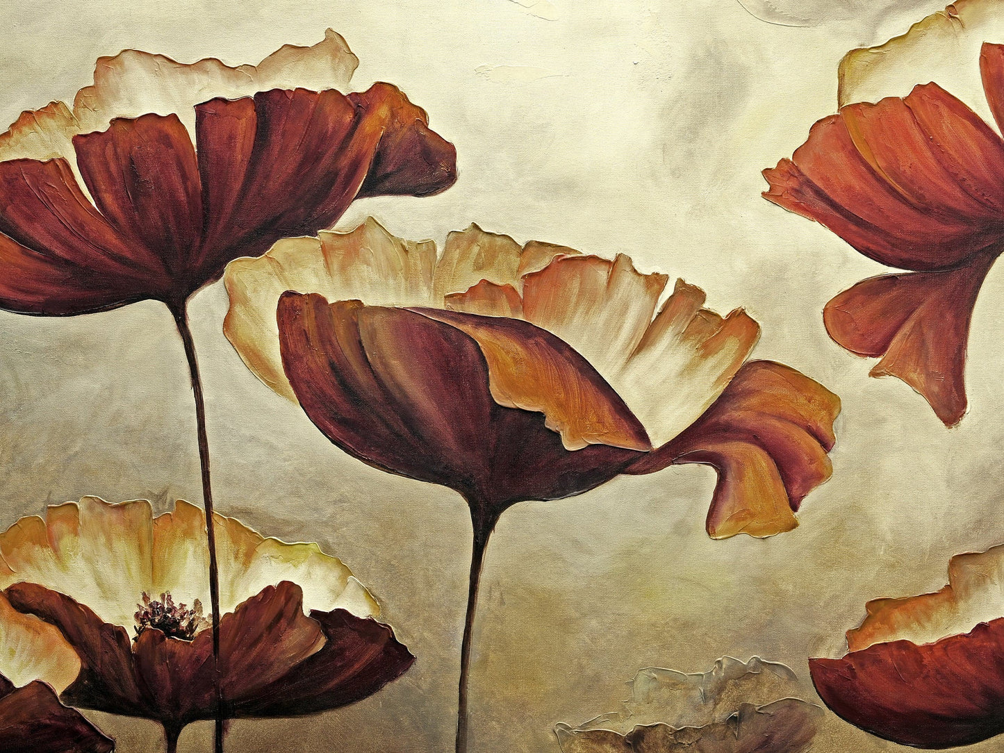 Sepia Poppies Flower Wall Mural. Vintage Botanical Wallpaper. #6155