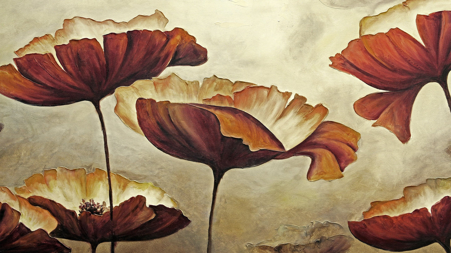 Sepia Poppies Flower Wall Mural. Vintage Botanical Wallpaper. #6155