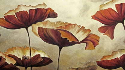 Sepia Poppies Flower Wall Mural. Vintage Botanical Wallpaper. #6155