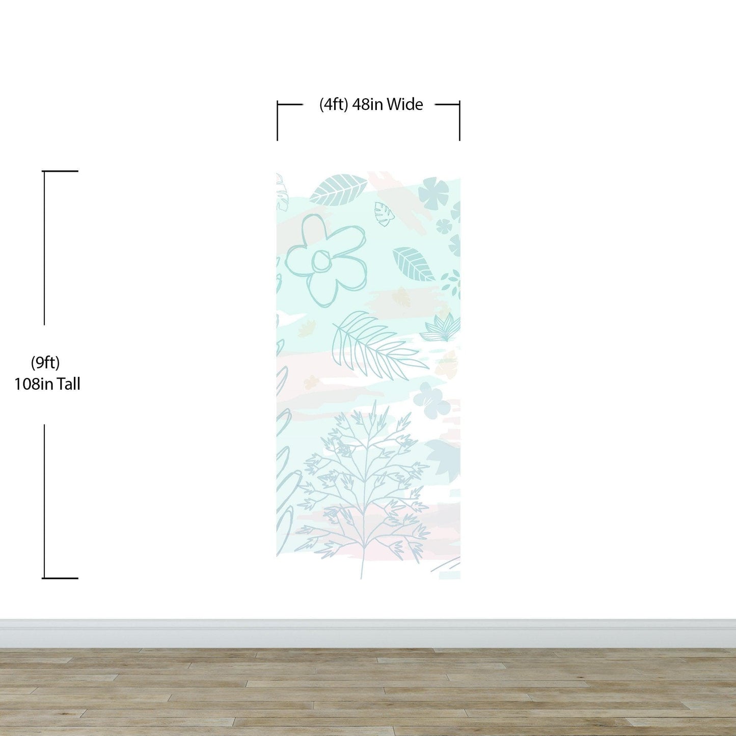 Pastel Botanical Nature Wallpaper Mural. Leafs and Flowers Design. #6195