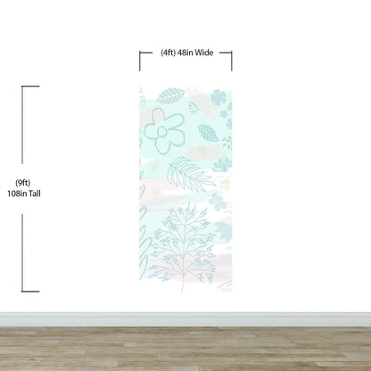 Pastel Botanical Nature Wallpaper Mural. Leafs and Flowers Design. #6195