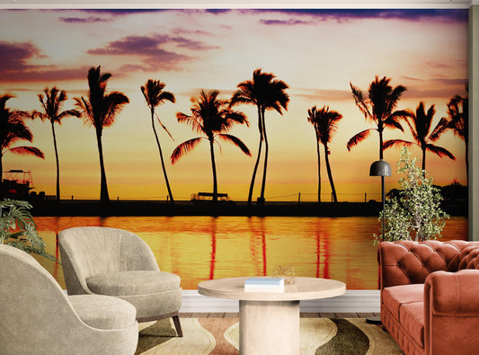 Tropical Sunset Palm Tree Paradise Wall Mural. #6236