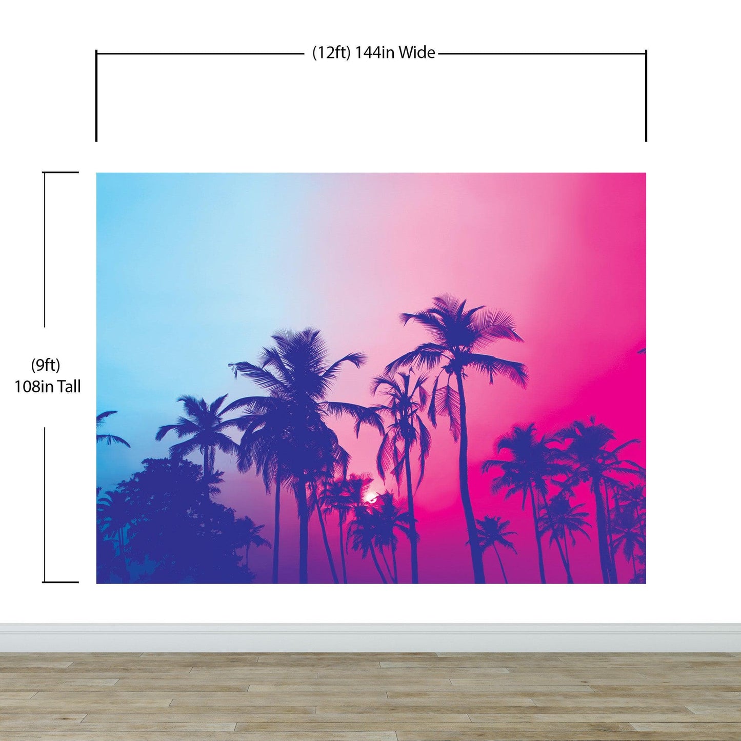 Miami Tropical Palm Tree Vice Color Wall Mural. Bright Miami Vice Blue and Fuchsia Colors. #6281