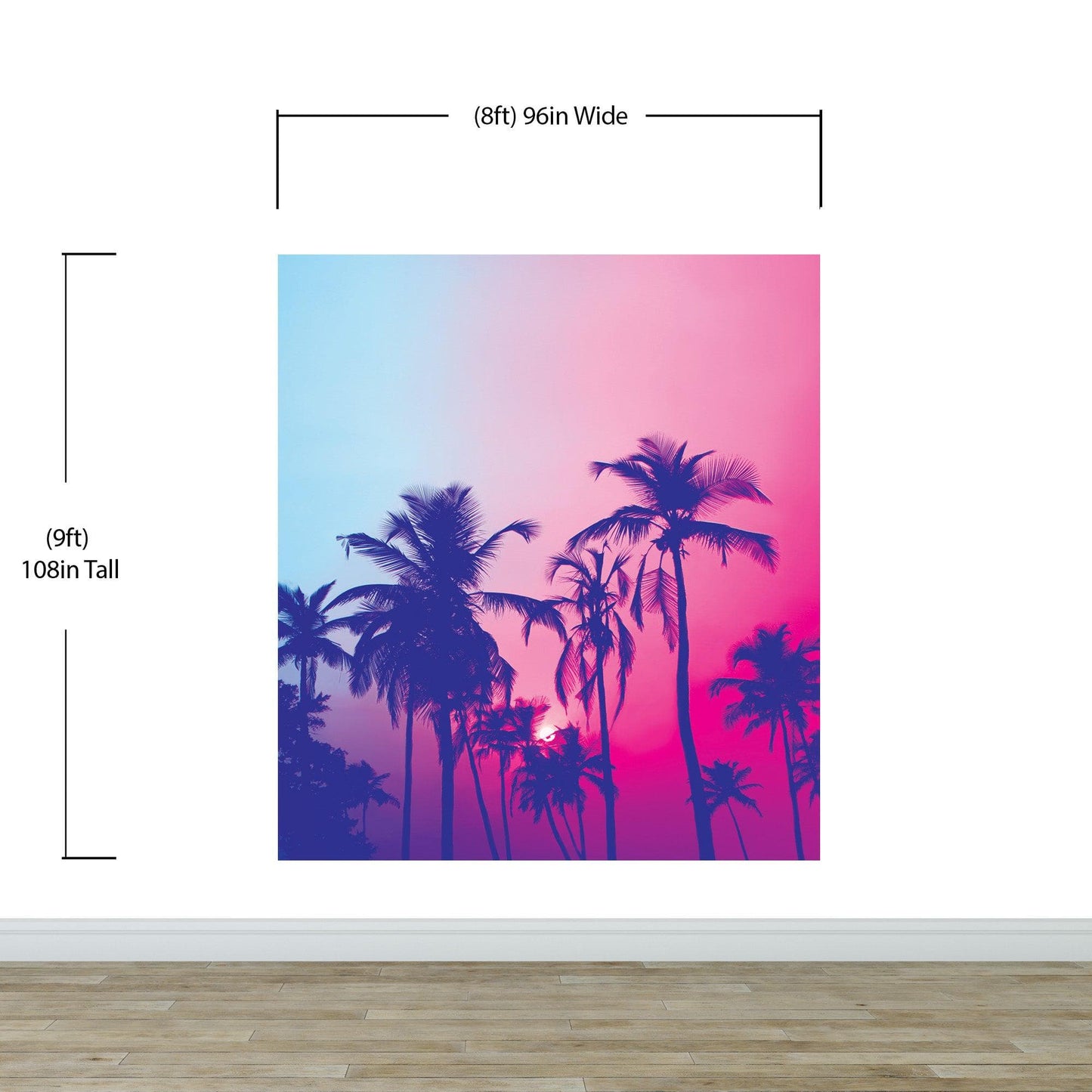 Miami Tropical Palm Tree Vice Color Wall Mural. Bright Miami Vice Blue and Fuchsia Colors. #6281