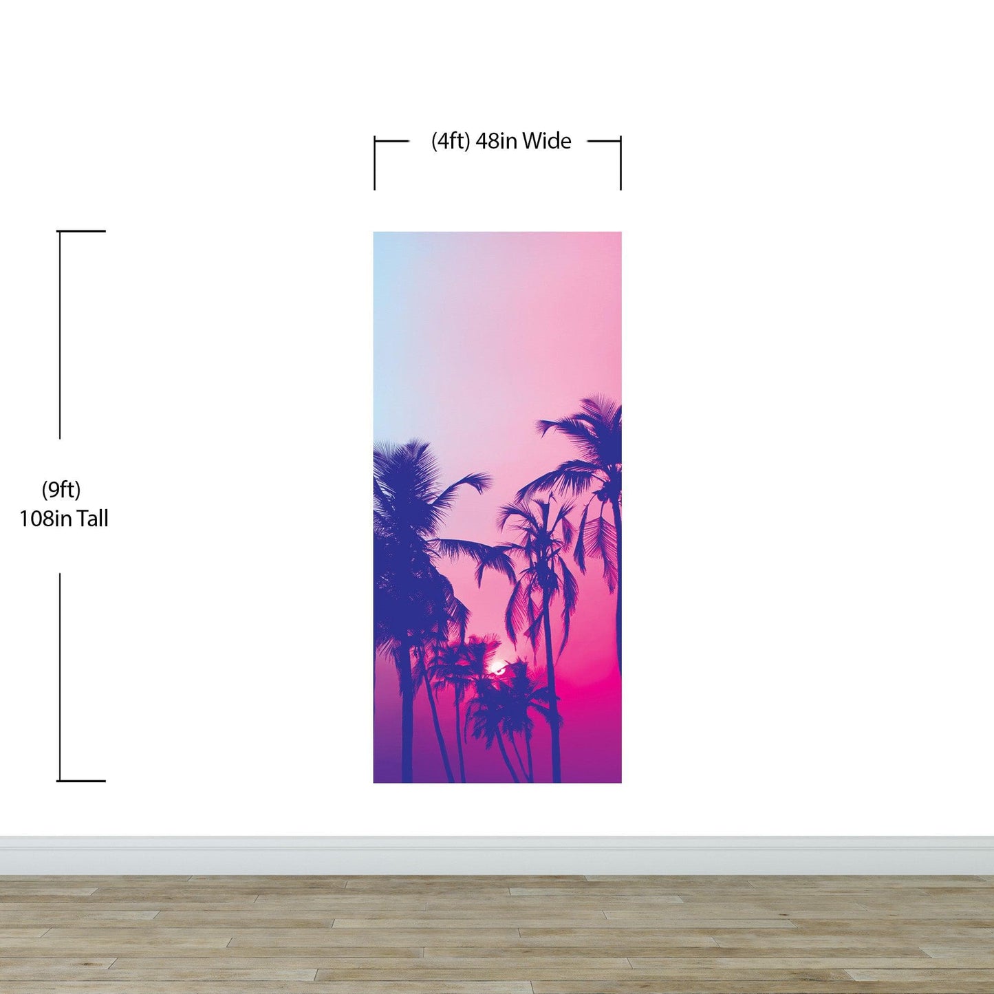 Miami Tropical Palm Tree Vice Color Wall Mural. Bright Miami Vice Blue and Fuchsia Colors. #6281