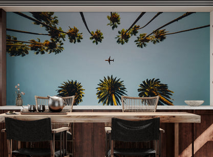 Southern California Palm Trees and Airplane Wallpaper Mural. #6283