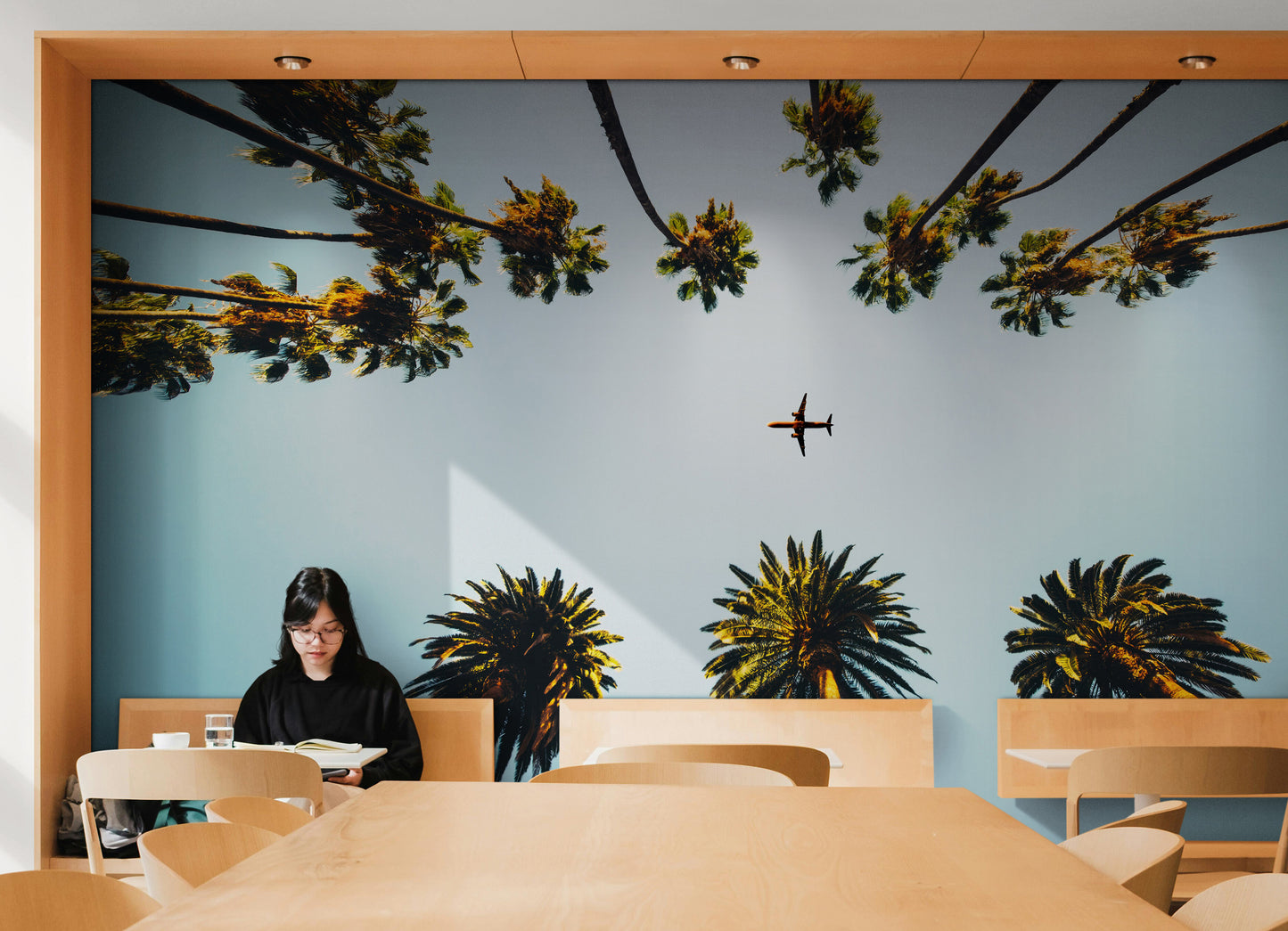 Southern California Palm Trees and Airplane Wallpaper Mural. #6283