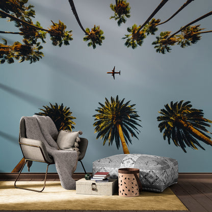 Southern California Palm Trees and Airplane Wallpaper Mural. #6283