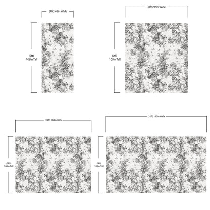 Vintage Flower Pattern Illustration Wall Mural. Black and White Peel and Stick Wallpaper. #6443